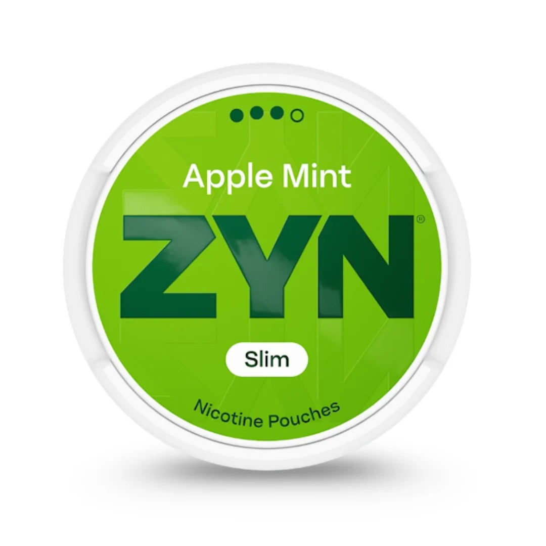 ZYN Apple Mint nicotine pouches container on a white background