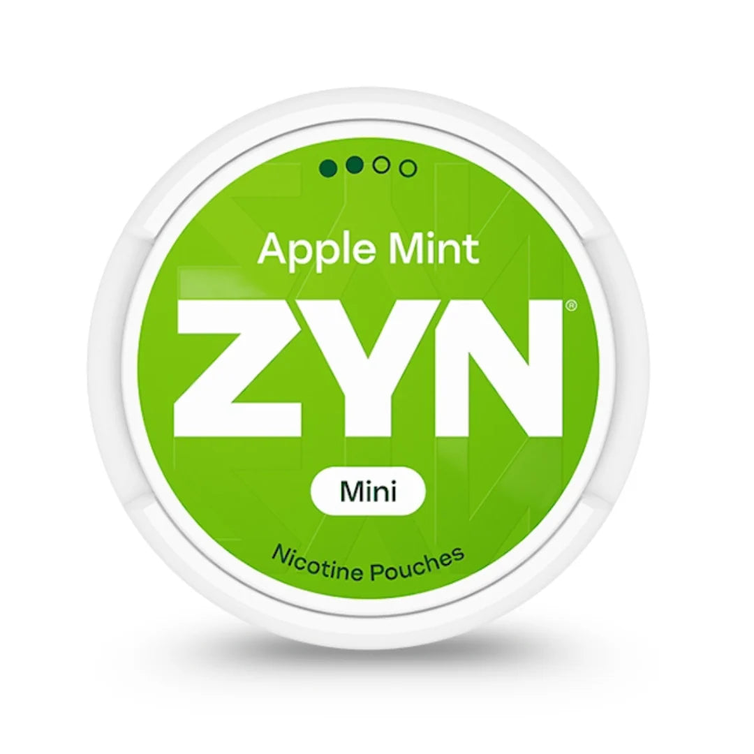ZYN Apple Mint nicotine pouches container on a white background