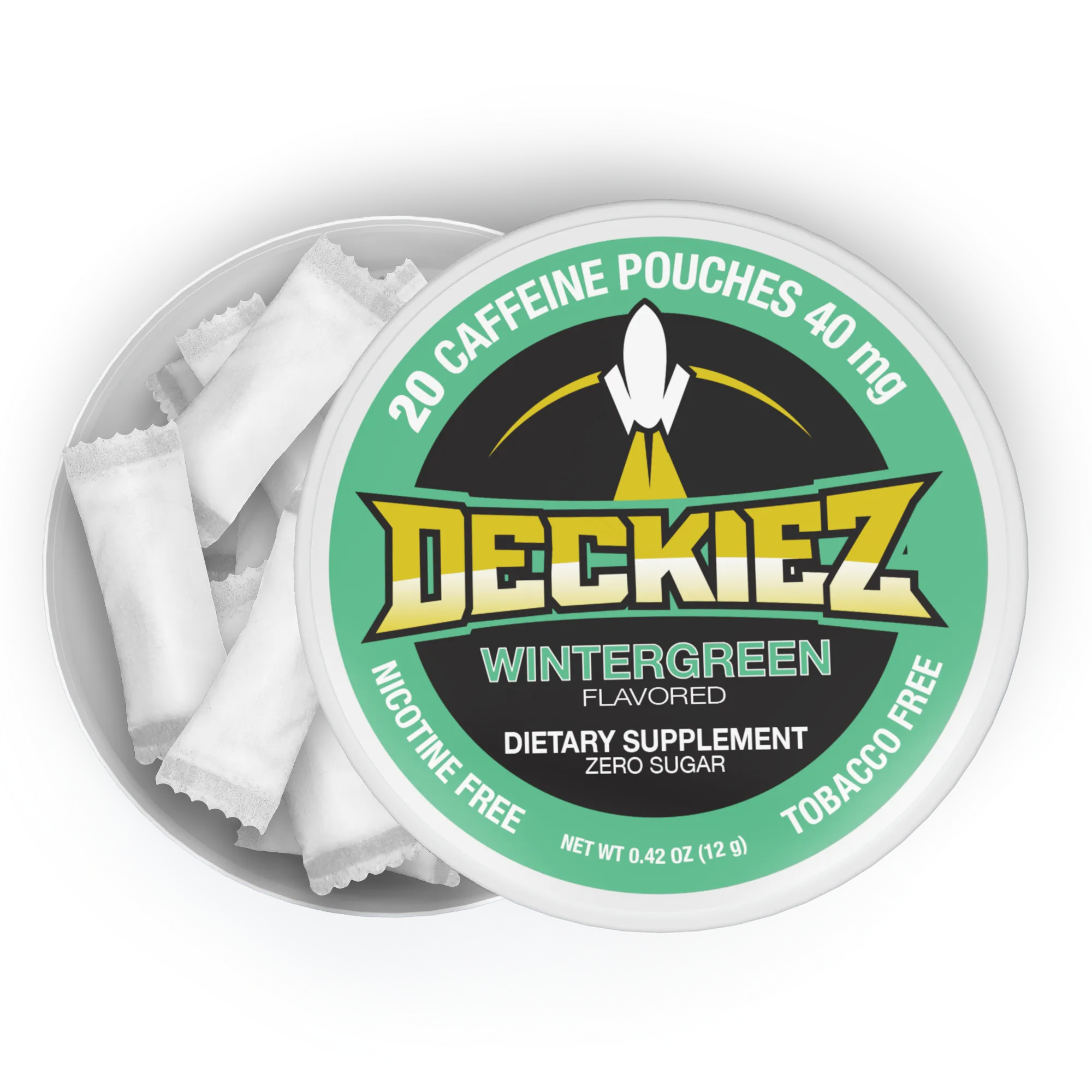 Deckiez Wintergreen 40MG Caffeine Pouches – Mint Flavor, Sugar-Free Energy, Spit-Free