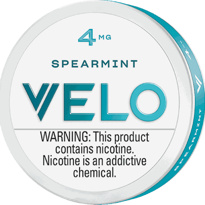 VELO spearmint nicotine product packaging with warning label