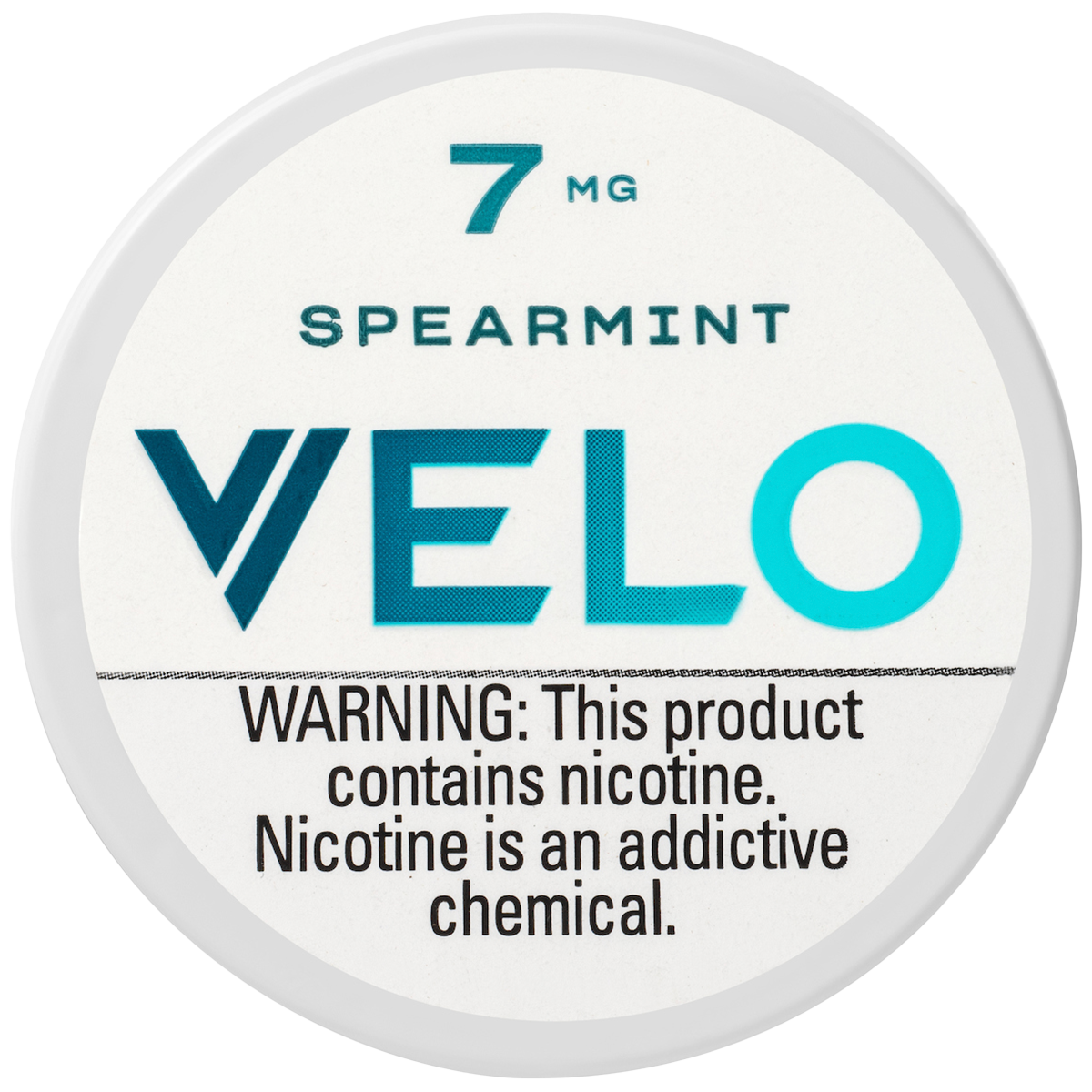 VELO spearmint nicotine product packaging with warning label