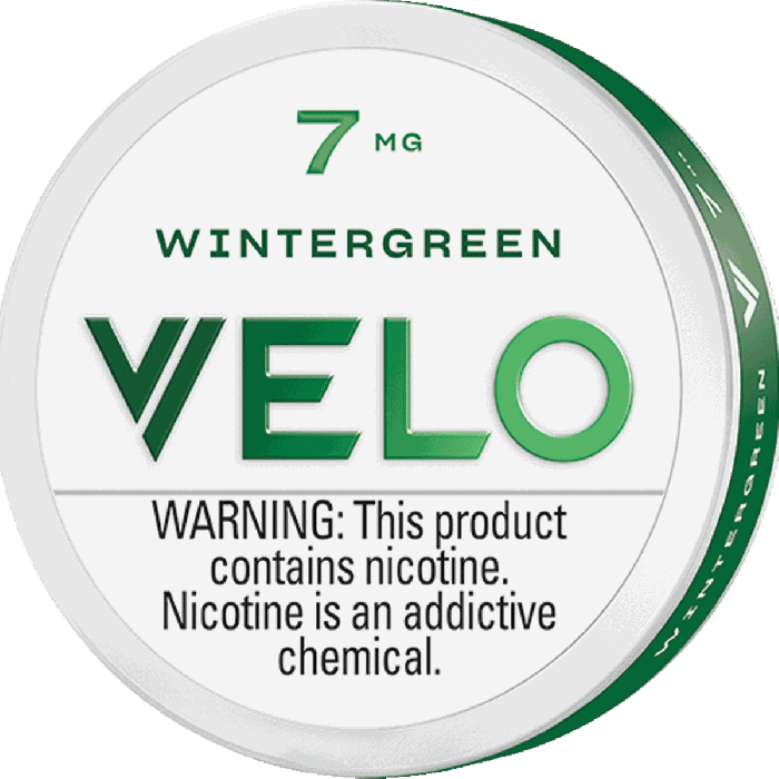 VELO wintergreen product packaging with green and white design