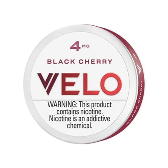 Velo Black Cherry nicotine pouch packaging on a white background