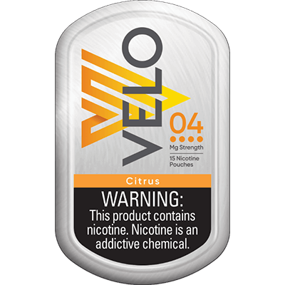 VELO nicotine pouch packaging with branding and nicotine strength information on a white background
