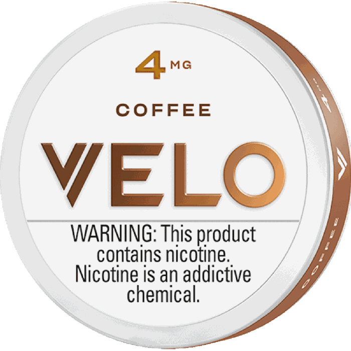 Velo coffee product packaging with nicotine warning label