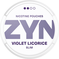 ZYN Violet Licorice nicotine pouches packaging on a white background