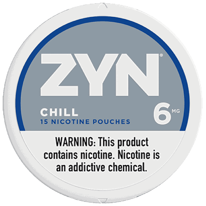 ZYN nicotine pouch container with branding and product details on a white background