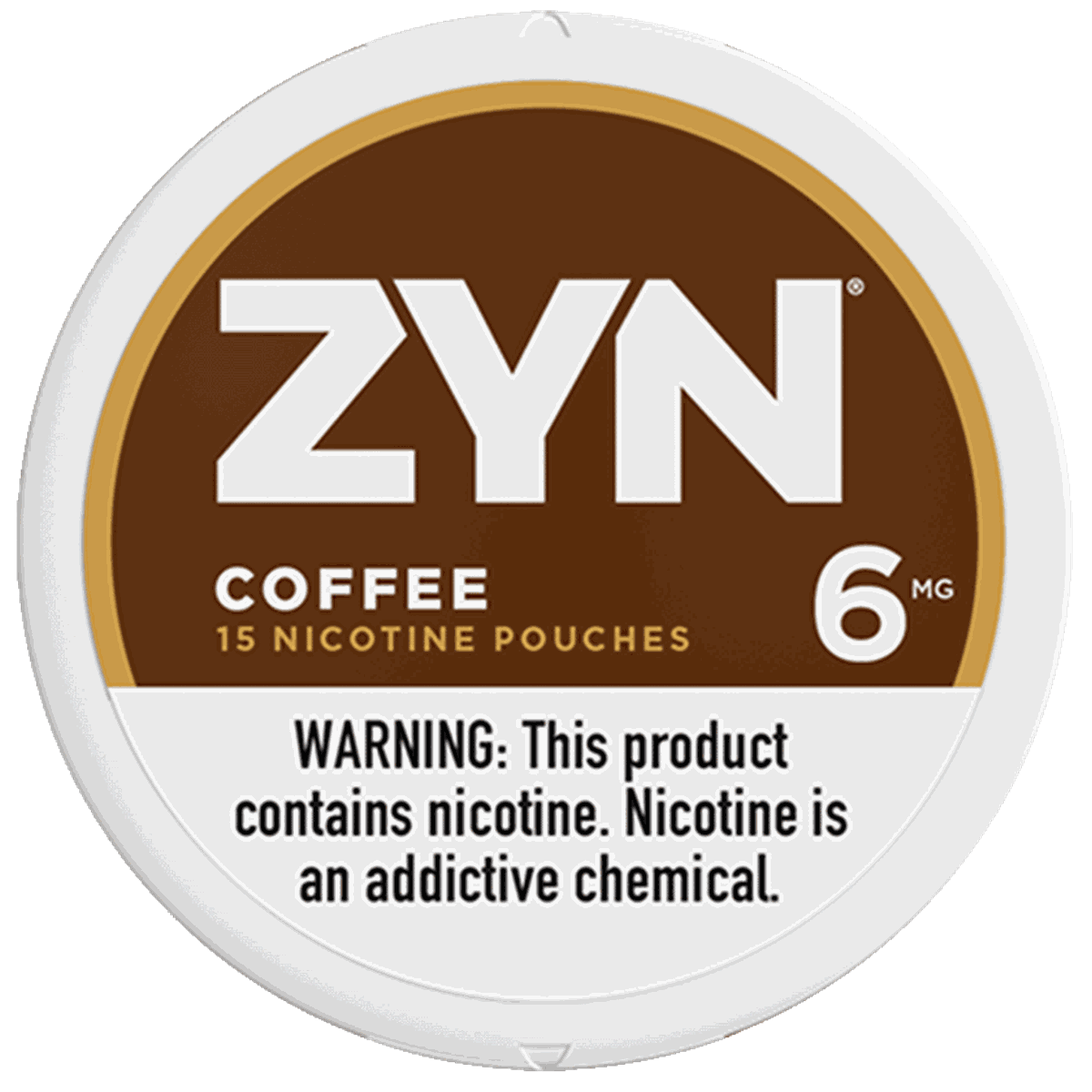 ZYN Coffee nicotine pouch container with branding and nicotine warning text.