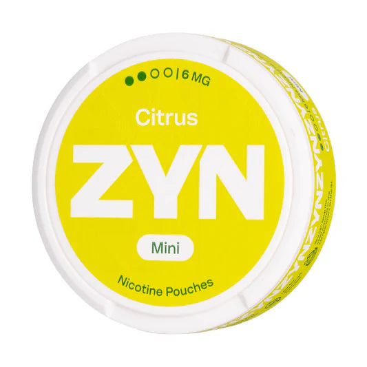 ZYN Citrus Mini nicotine pouches container on a white background