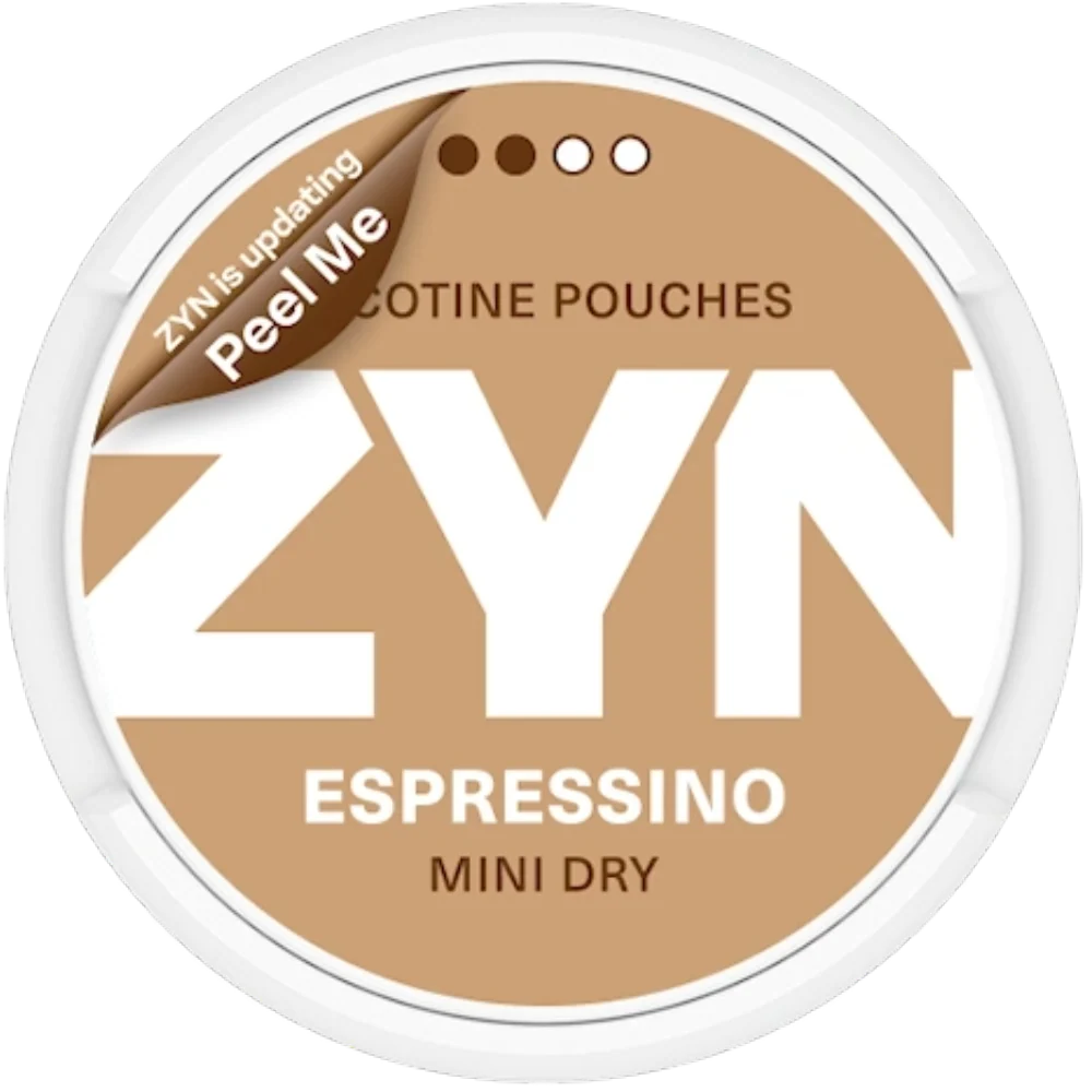 ZYN Espressino mini dry nicotine pouches packaging on a white background