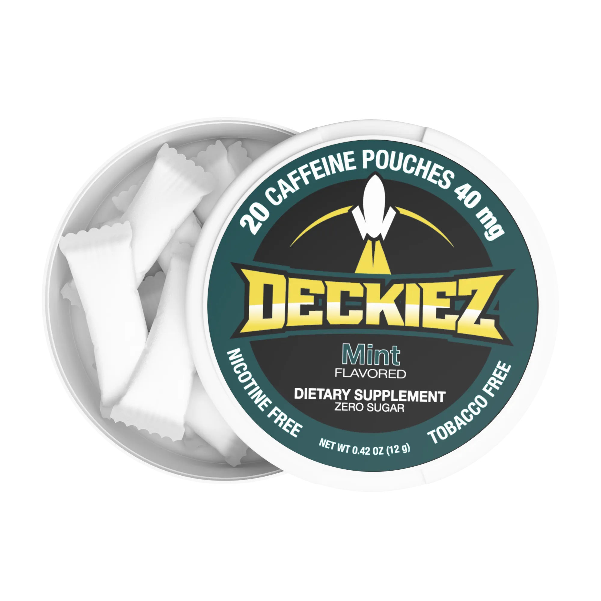 Deckiez Mint 40MG Caffeine Pouches – Mint Flavor, Sugar-Free Energy, Spit-Free