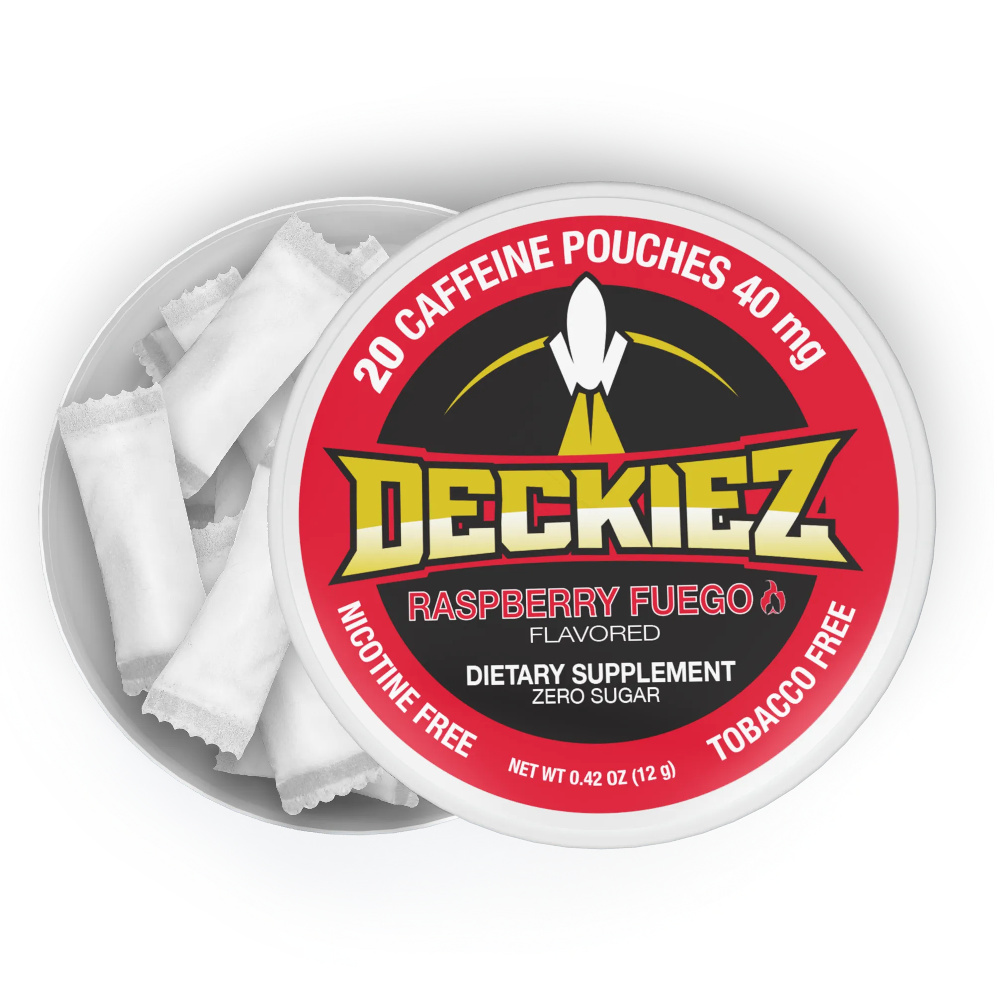 Deckiez Raspberry Fuego 40MG Caffeine Pouches – Spicy Fruit Flavor, Sugar-Free Energy