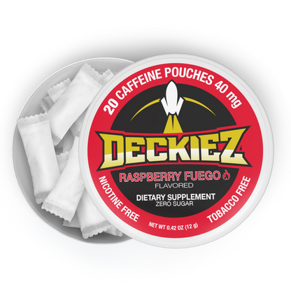 Deckiez Raspberry Fuego 40MG Caffeine Pouches – Spicy Fruit Flavor, Sugar-Free Energy