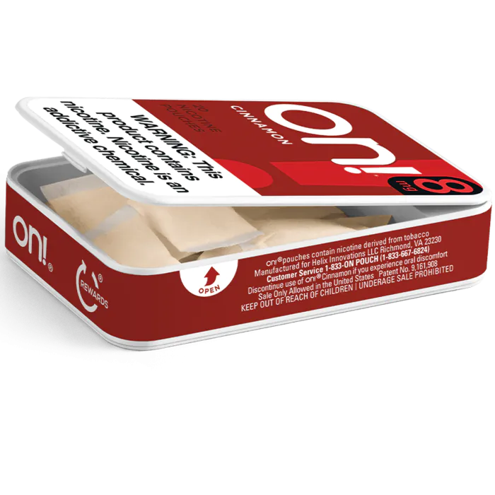 On! patch packaging with red and white design on a white background
