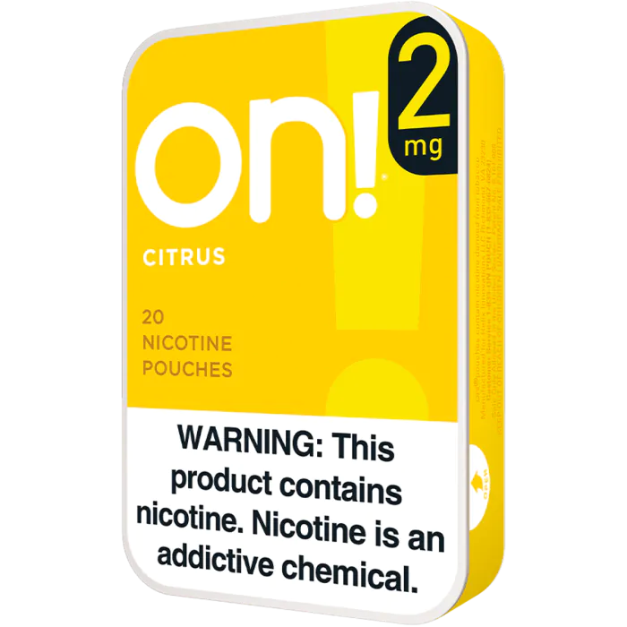 on! Citrus 2MG - Nicotine Pouches side view of can