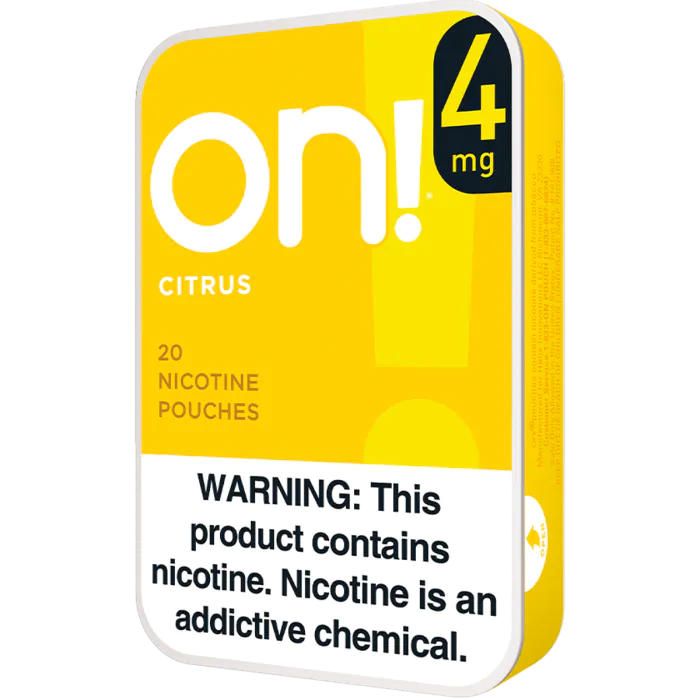 on! Citrus 4MG - Nicotine Pouches side view of can