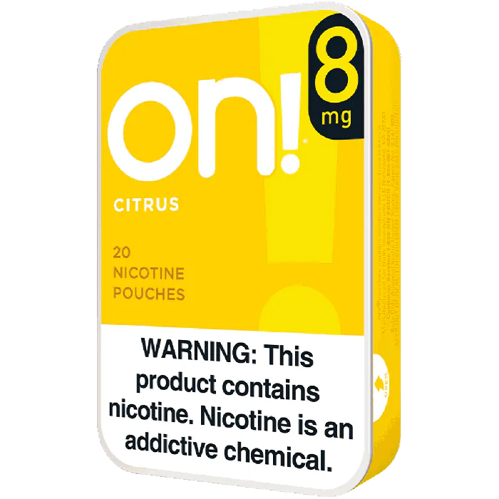 on! Citrus 8MG - Nicotine Pouches side view of can