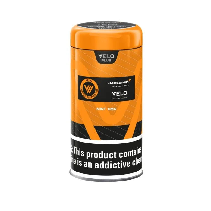 VELO x McLaren Limited Edition Mint 6MG front of collector tin