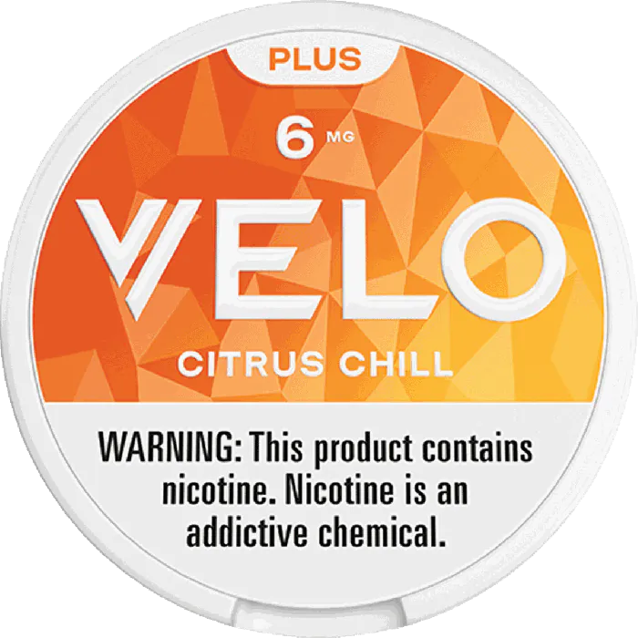 VELO Citrus Chill product packaging with warning label on a white background