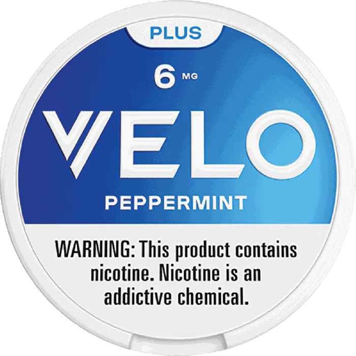 VELO peppermint nicotine product packaging with blue and white design