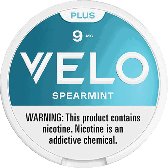 VELO spearmint product packaging with nicotine warning label