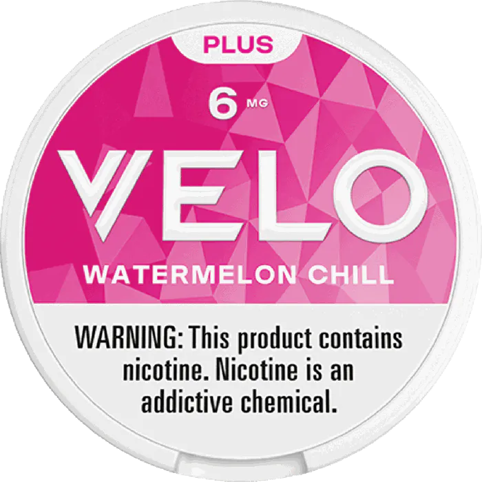 Velo watermelon chill nicotine product packaging with pink and white design.