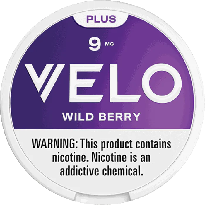 Velo Wild Berry nicotine product packaging with purple and white design.