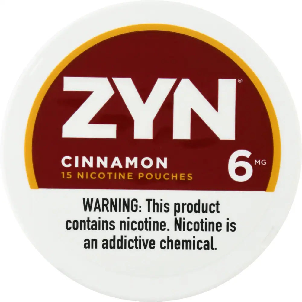 ZYN cinnamon nicotine pouch container with warning label